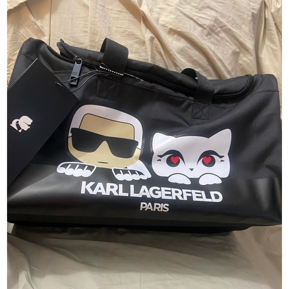 NWT! Karl Lagerfeld duffle bag carry on bag black white overnight bag - Picture 2 of 8